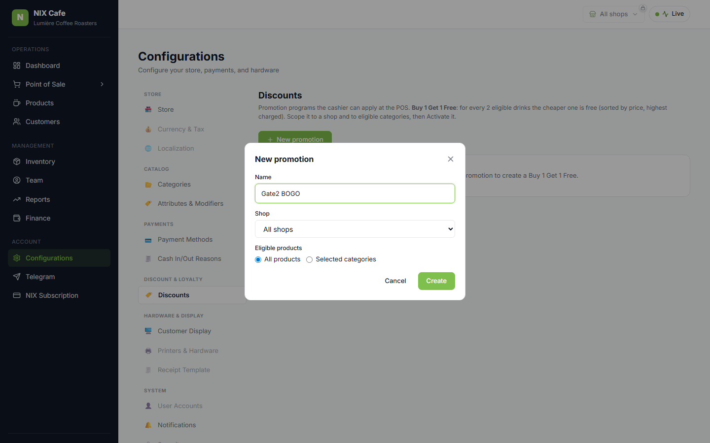 Create promotion modal
