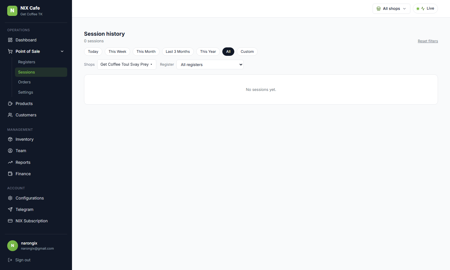 Sessions: filter applied after clicking outside