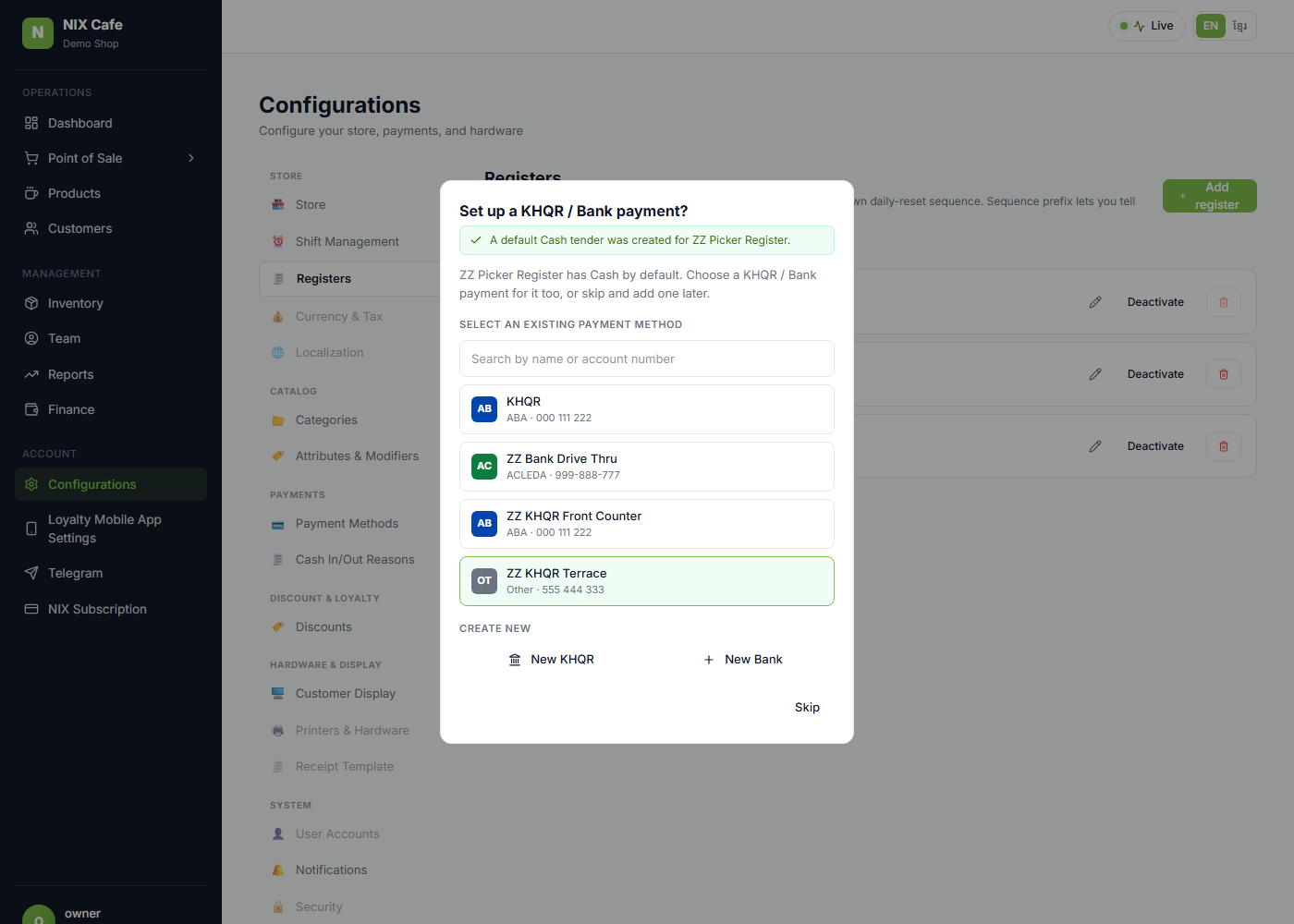 The searchable payment method picker