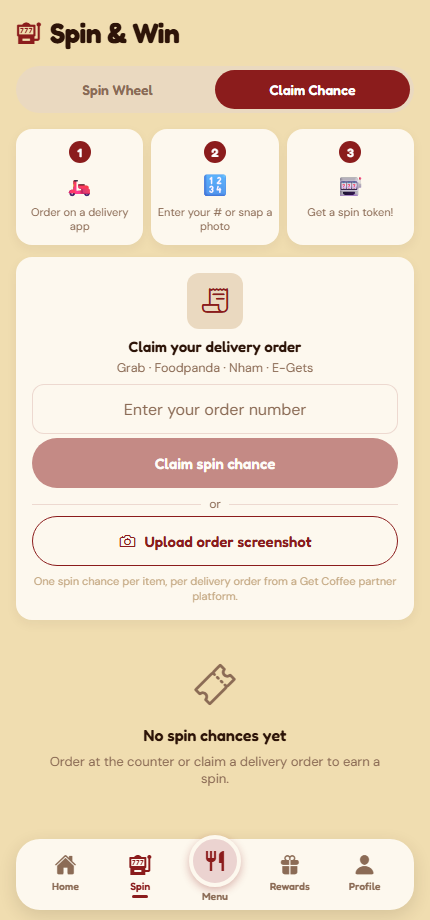 Claim Chance panel with upload button