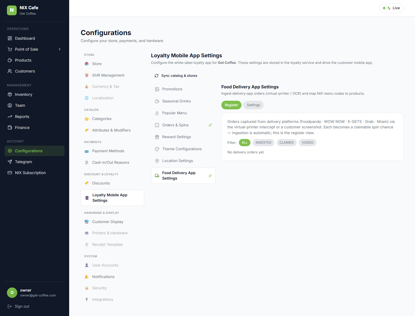 Food Delivery App Settings