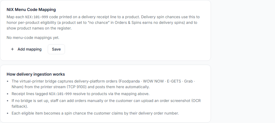 Food Delivery Settings menu-map (prod)