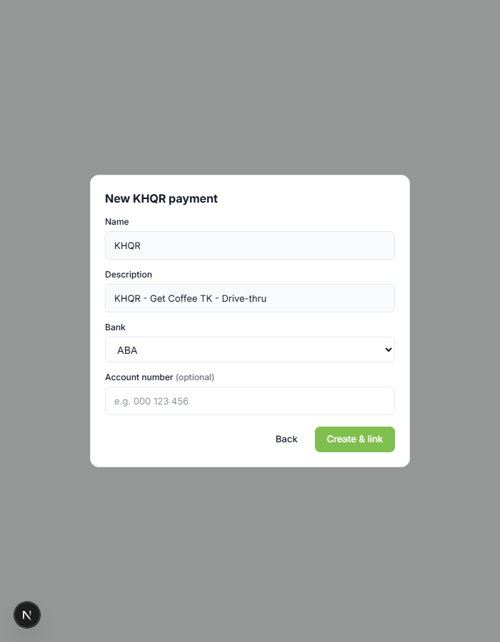 Create KHQR form pre-filled