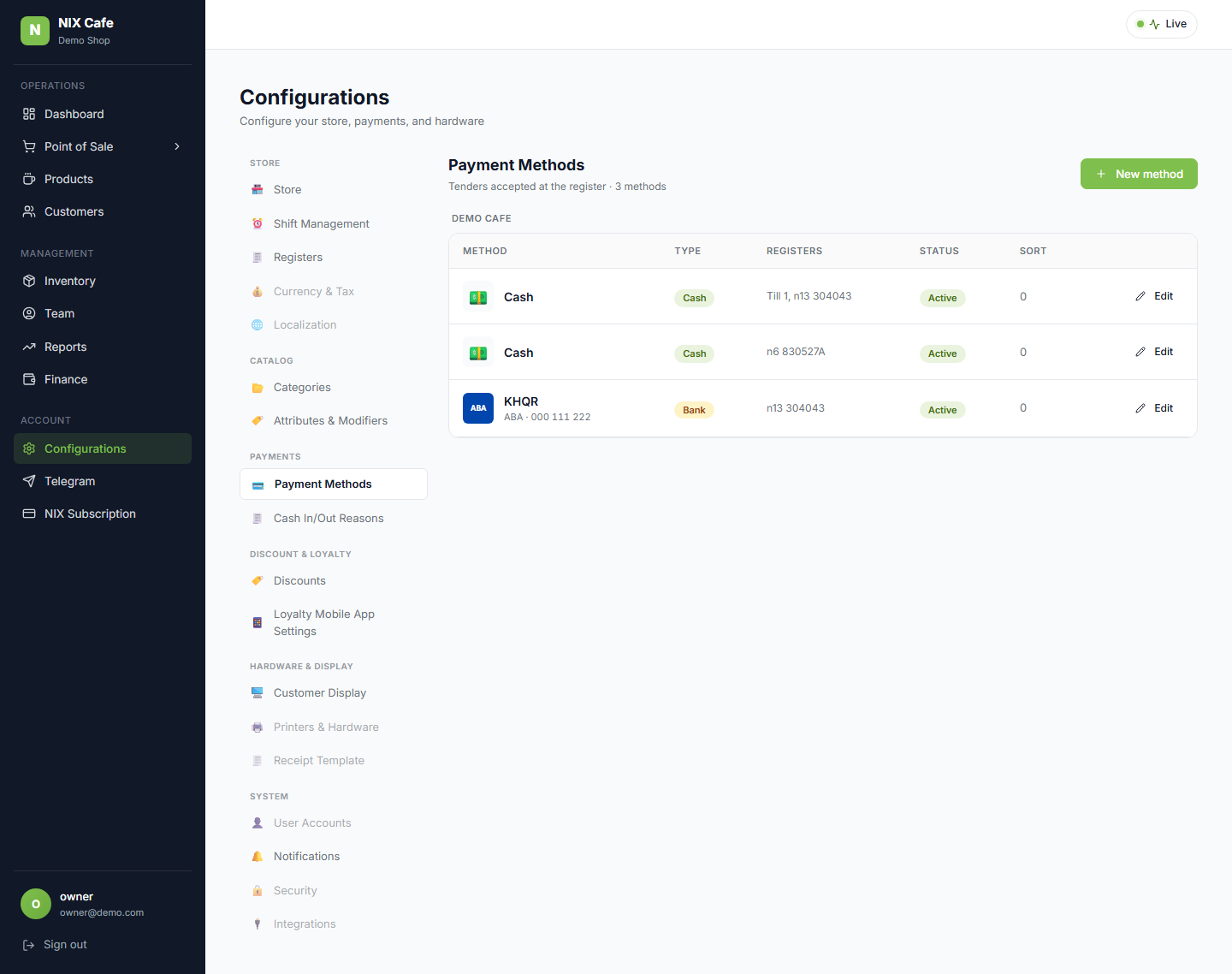 New register-linked Cash on Payment Methods