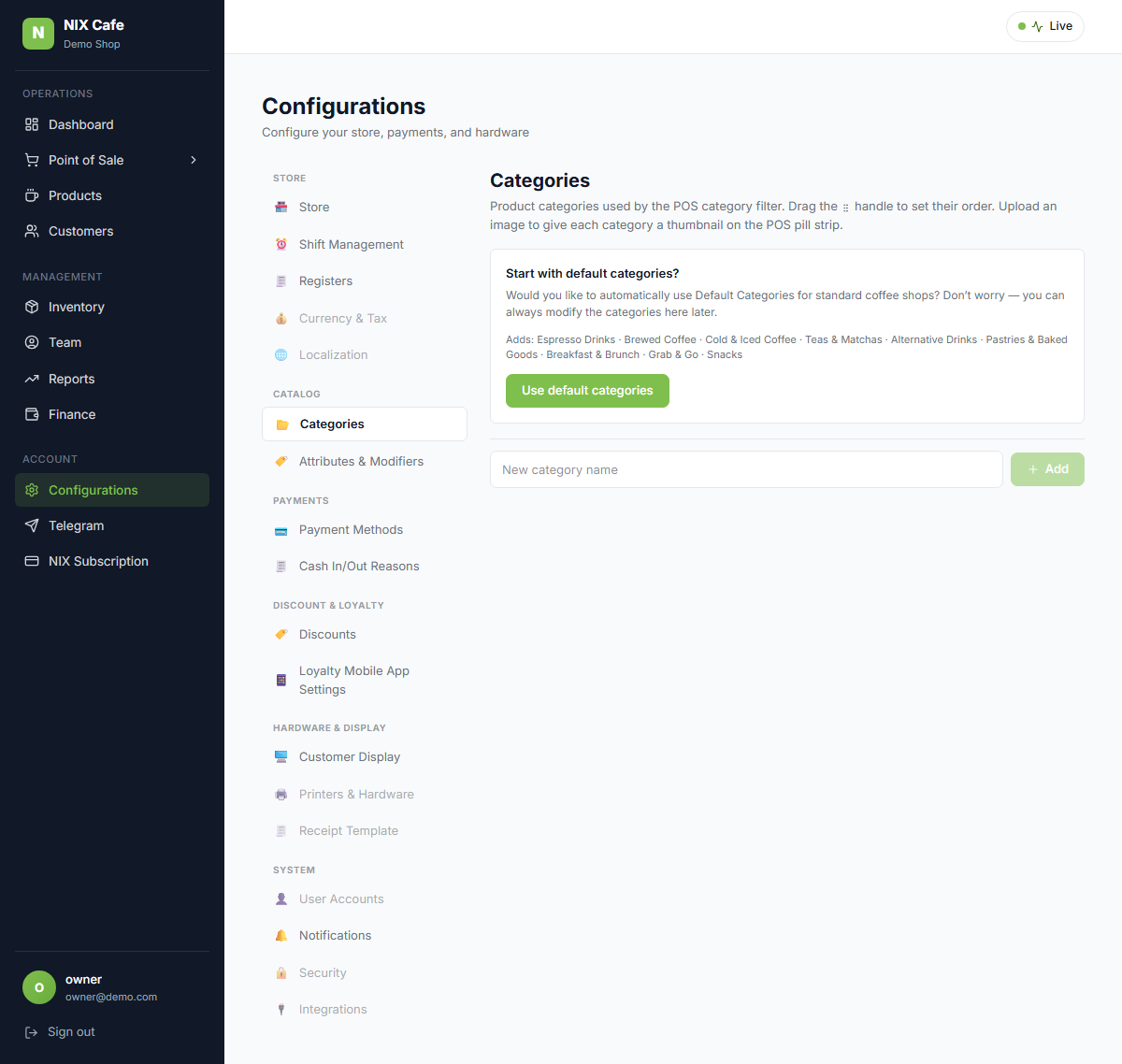 Categories page empty state on staging