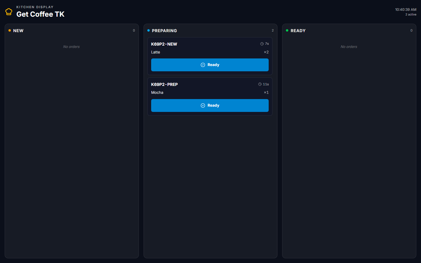 Kitchen Display after Start click