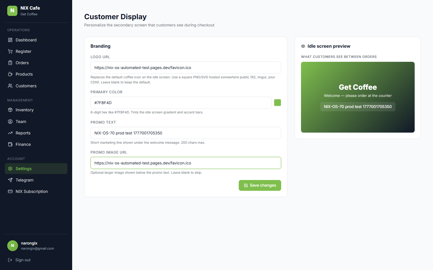Display settings with branding typed