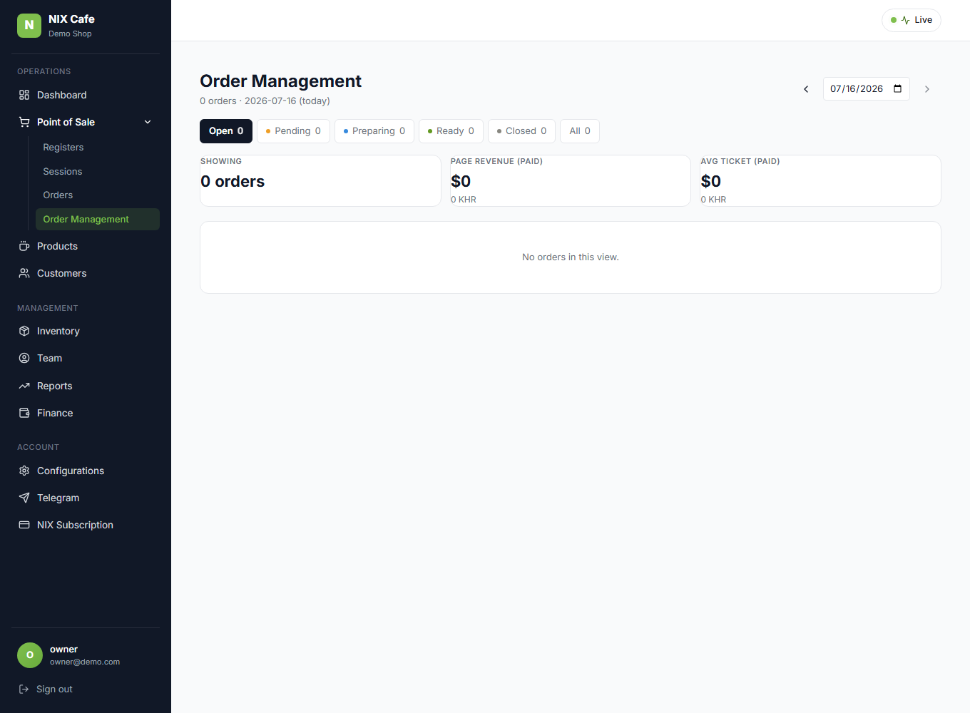 Order Management on demo.staging