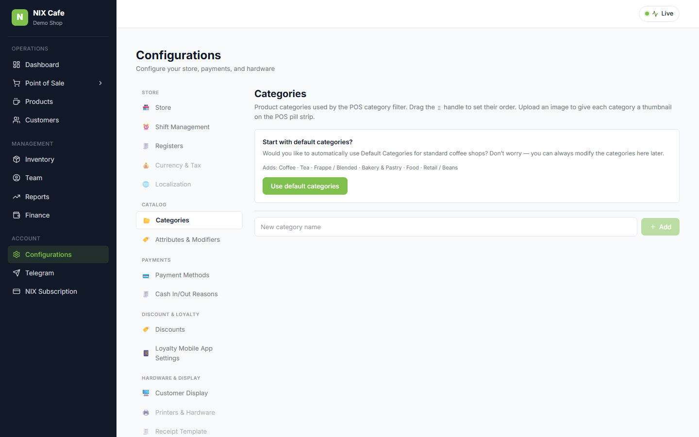 Categories empty-state prompt