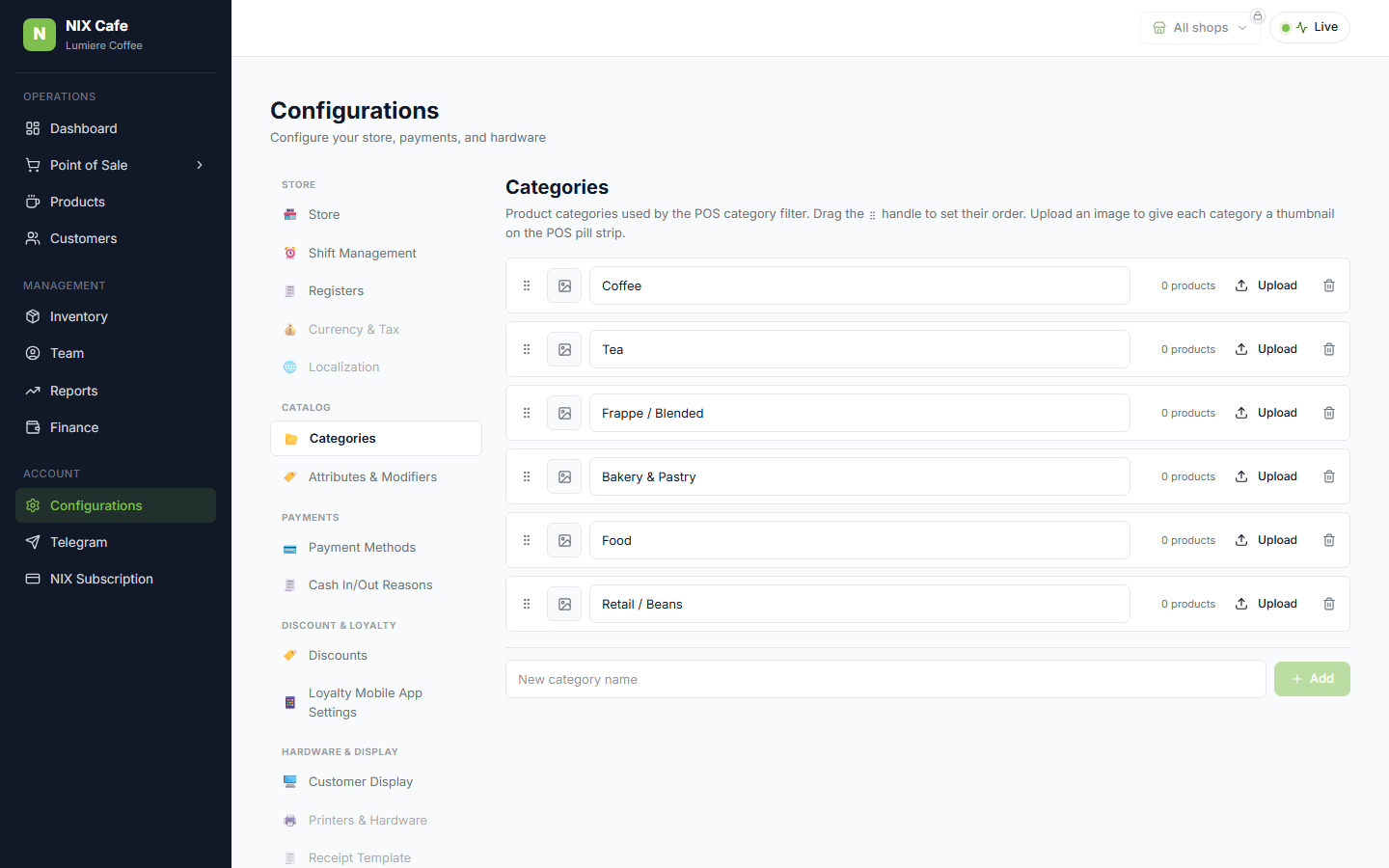 Categories populated