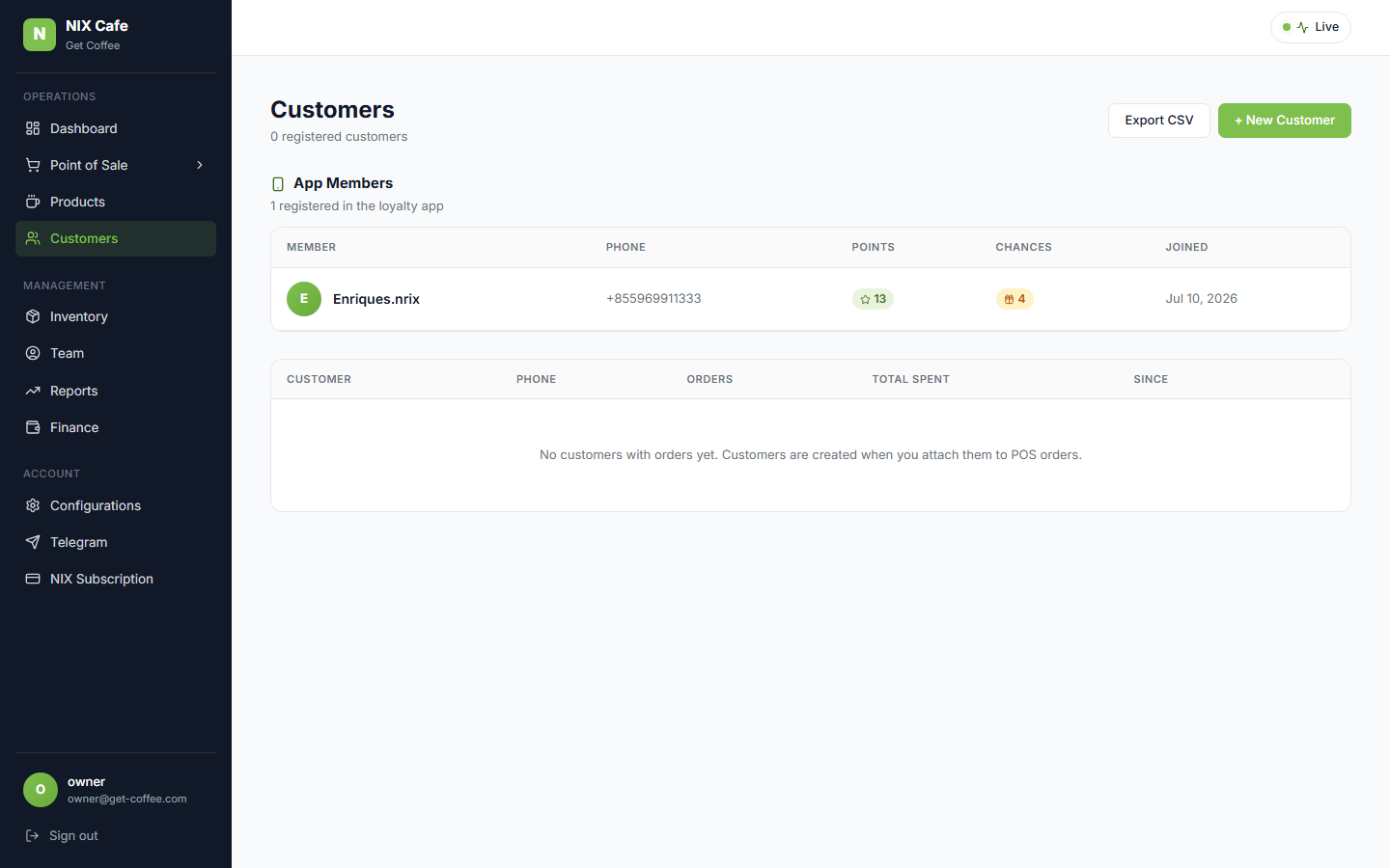 Customers page App Members section