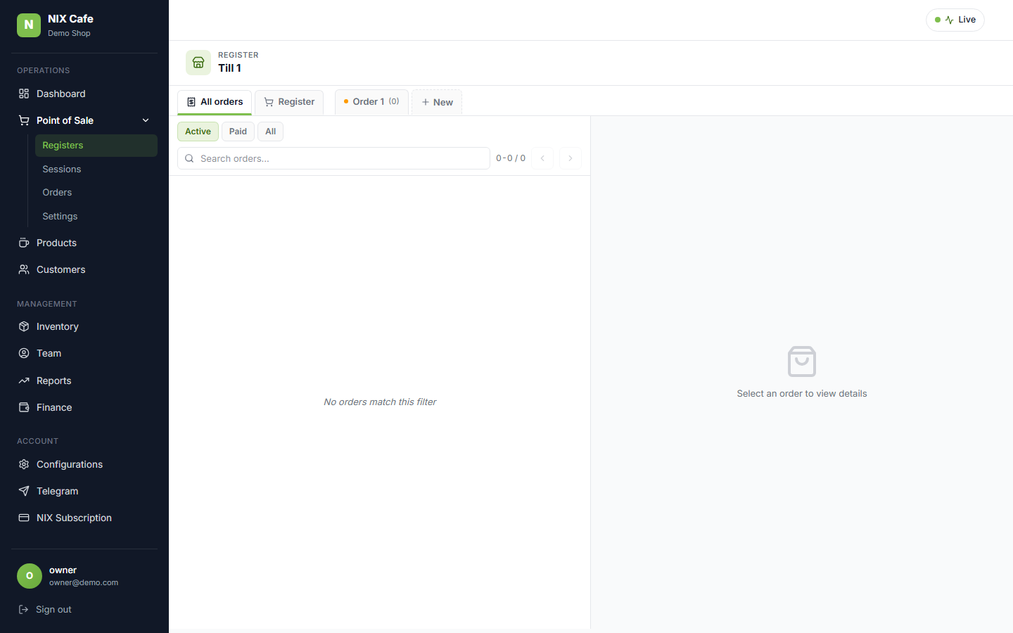 Orders tabs Active/Paid/All