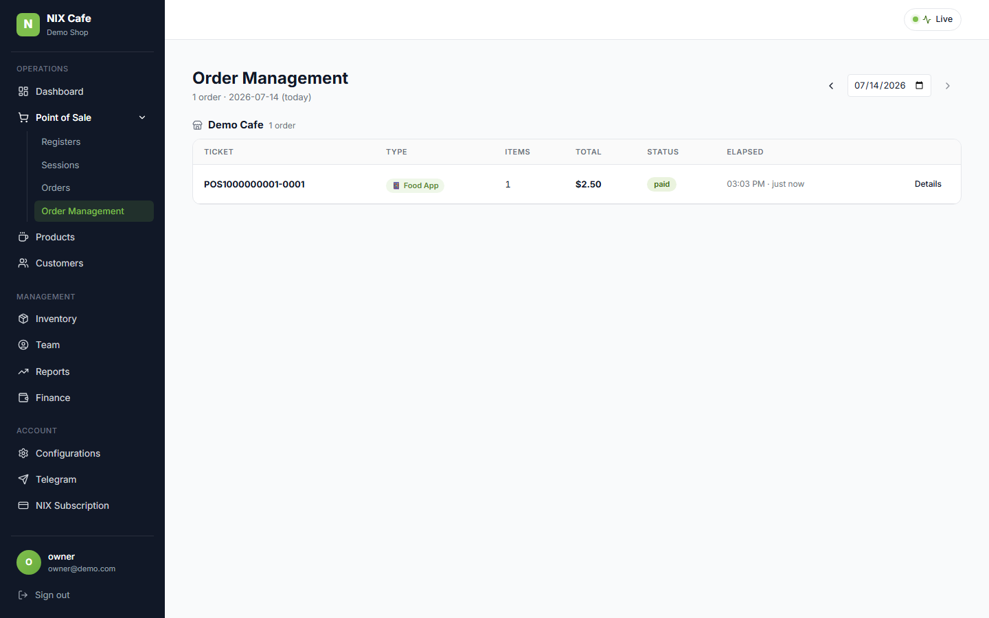 Order Management page
