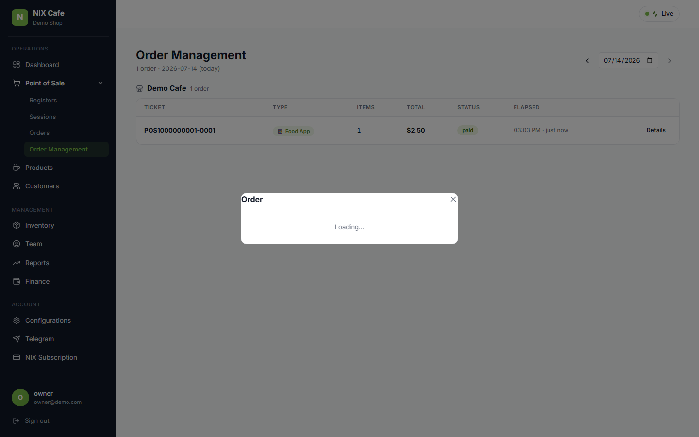 Order details modal