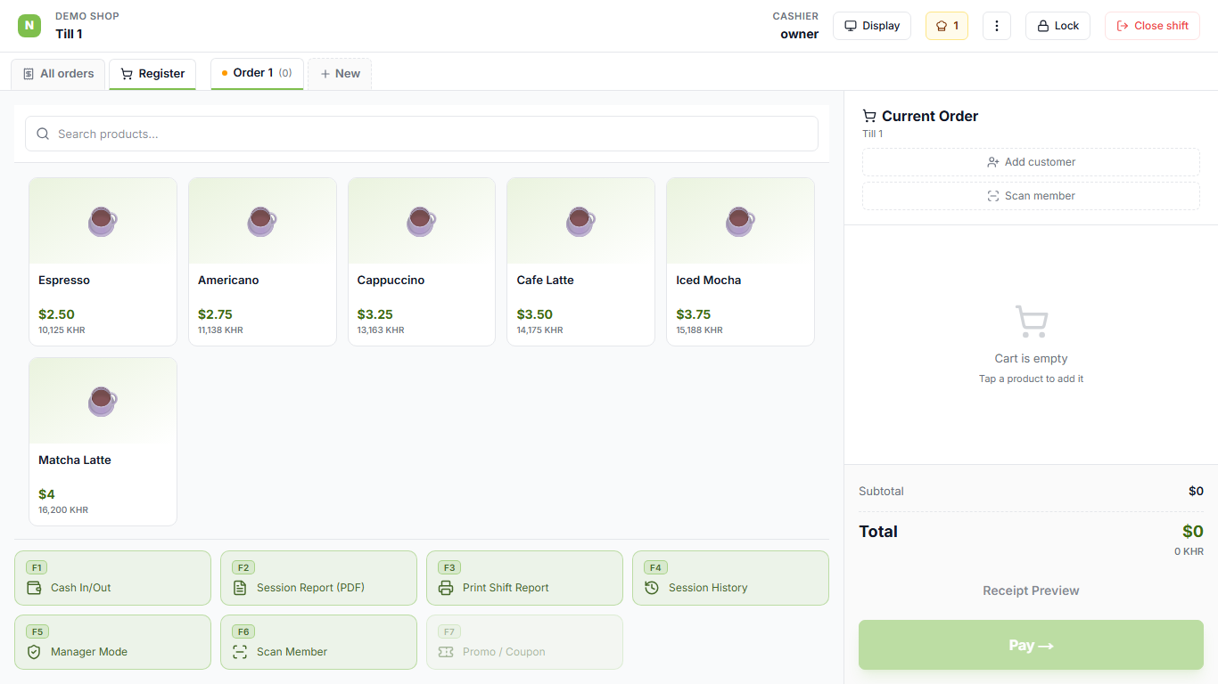 POS register grid rendering products