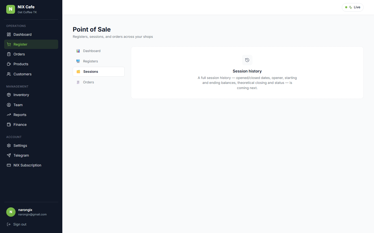 POS sessions placeholder
