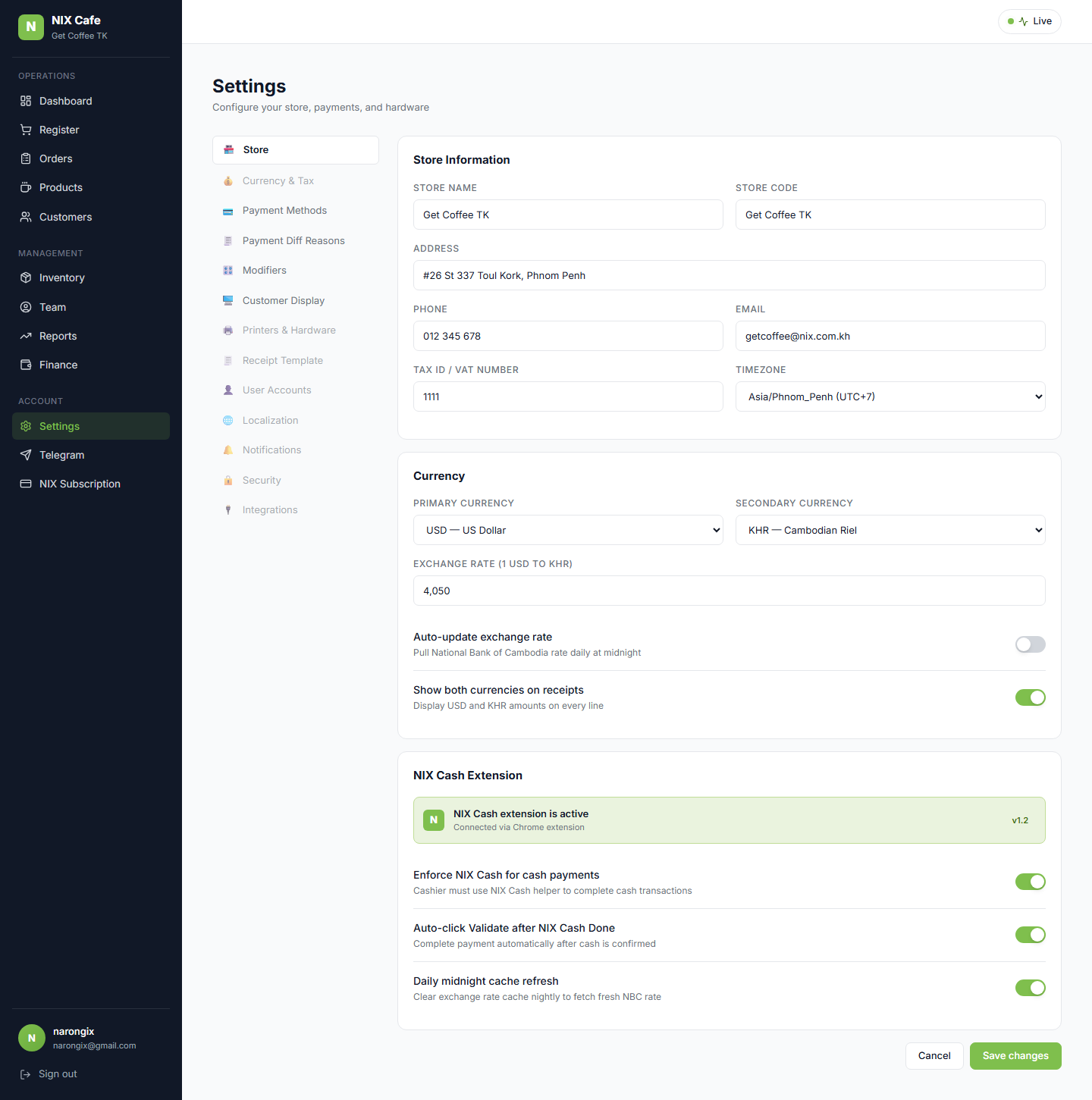 Settings nav without Registers