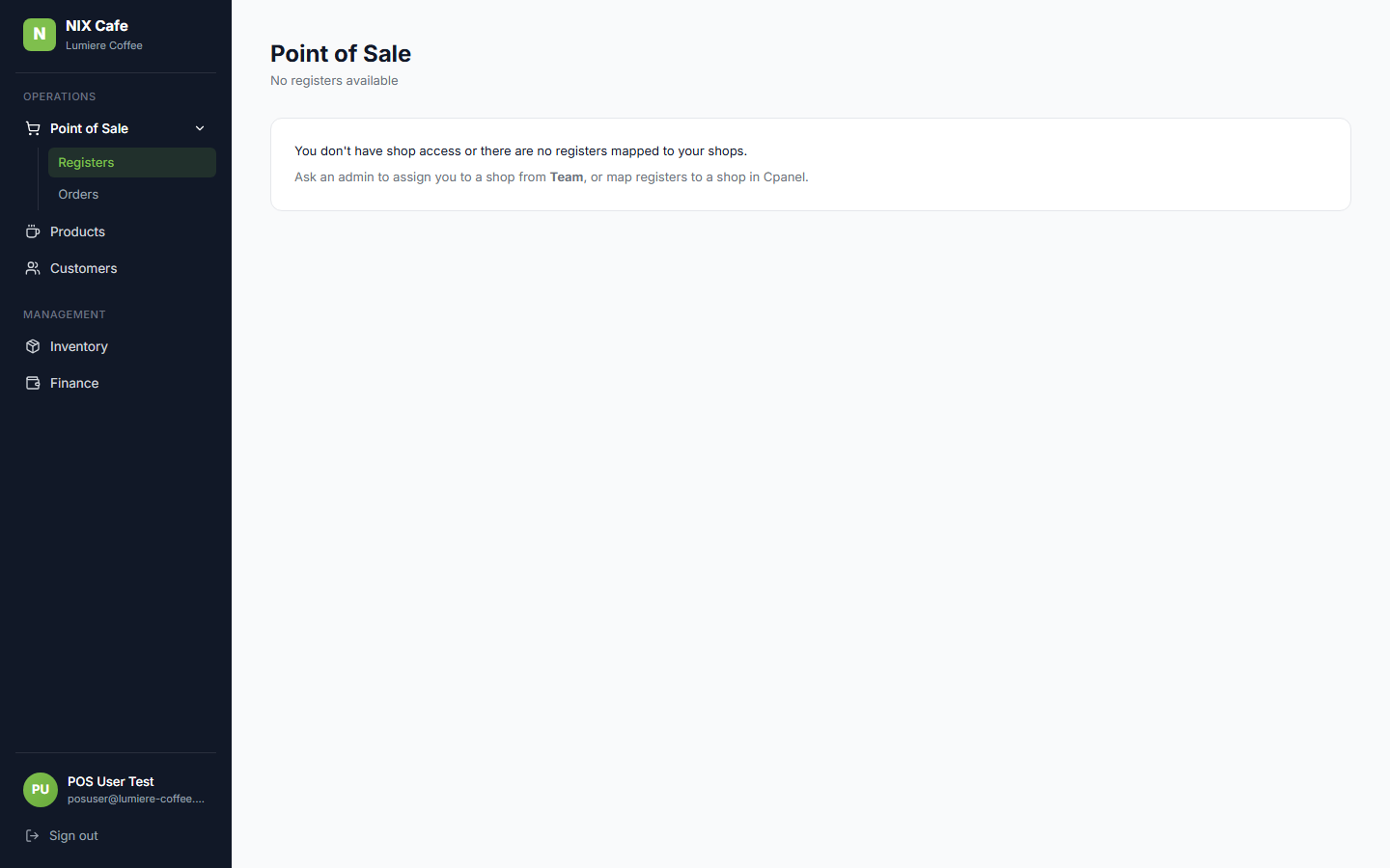POS User redirected from Team