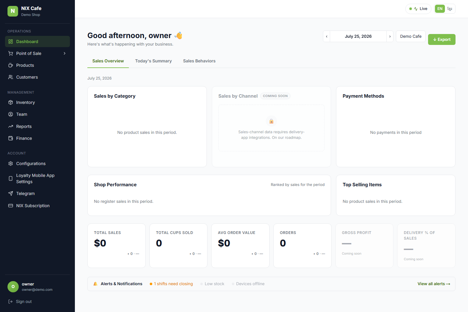 dashboard with no banner