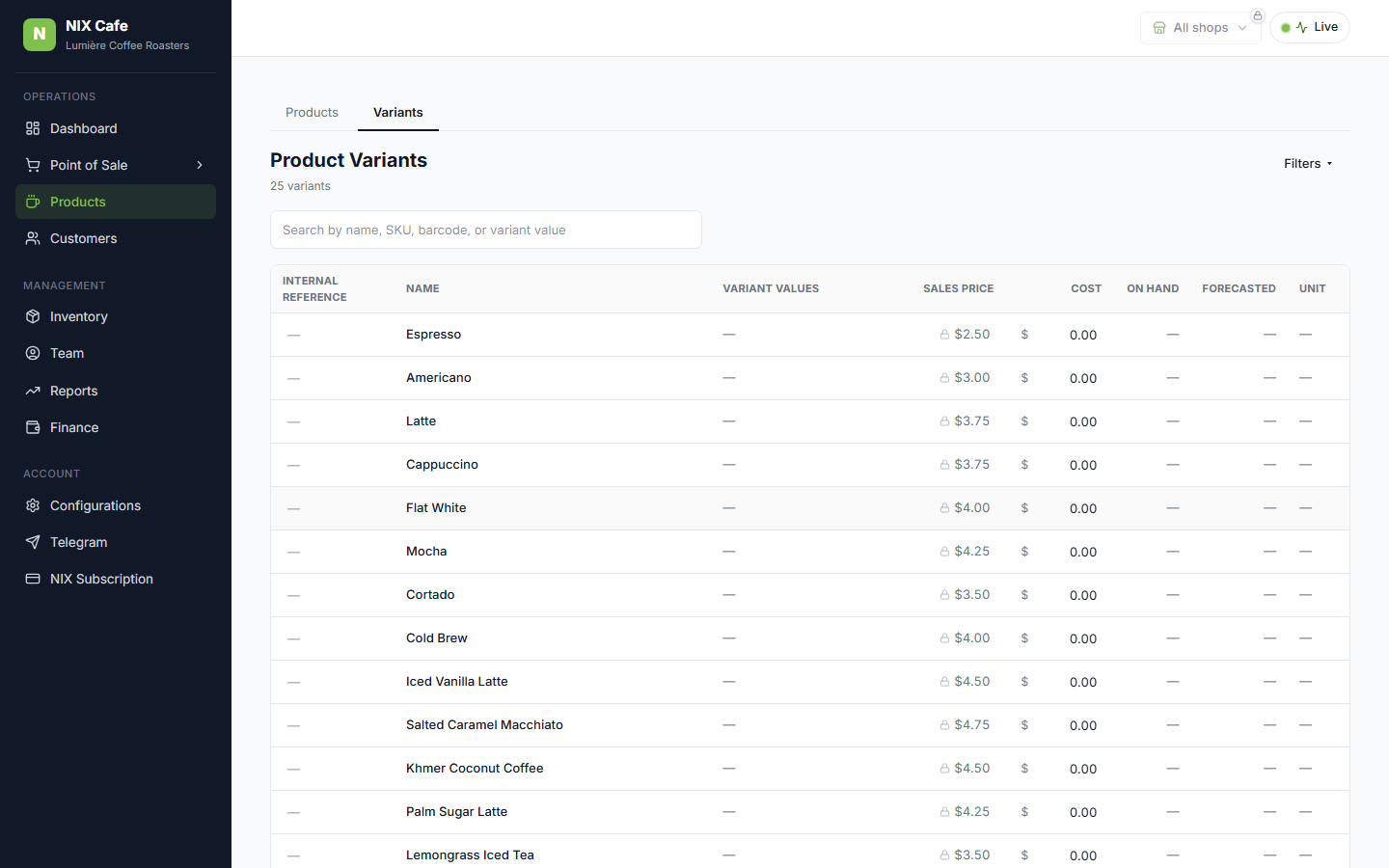 Variants page full-width