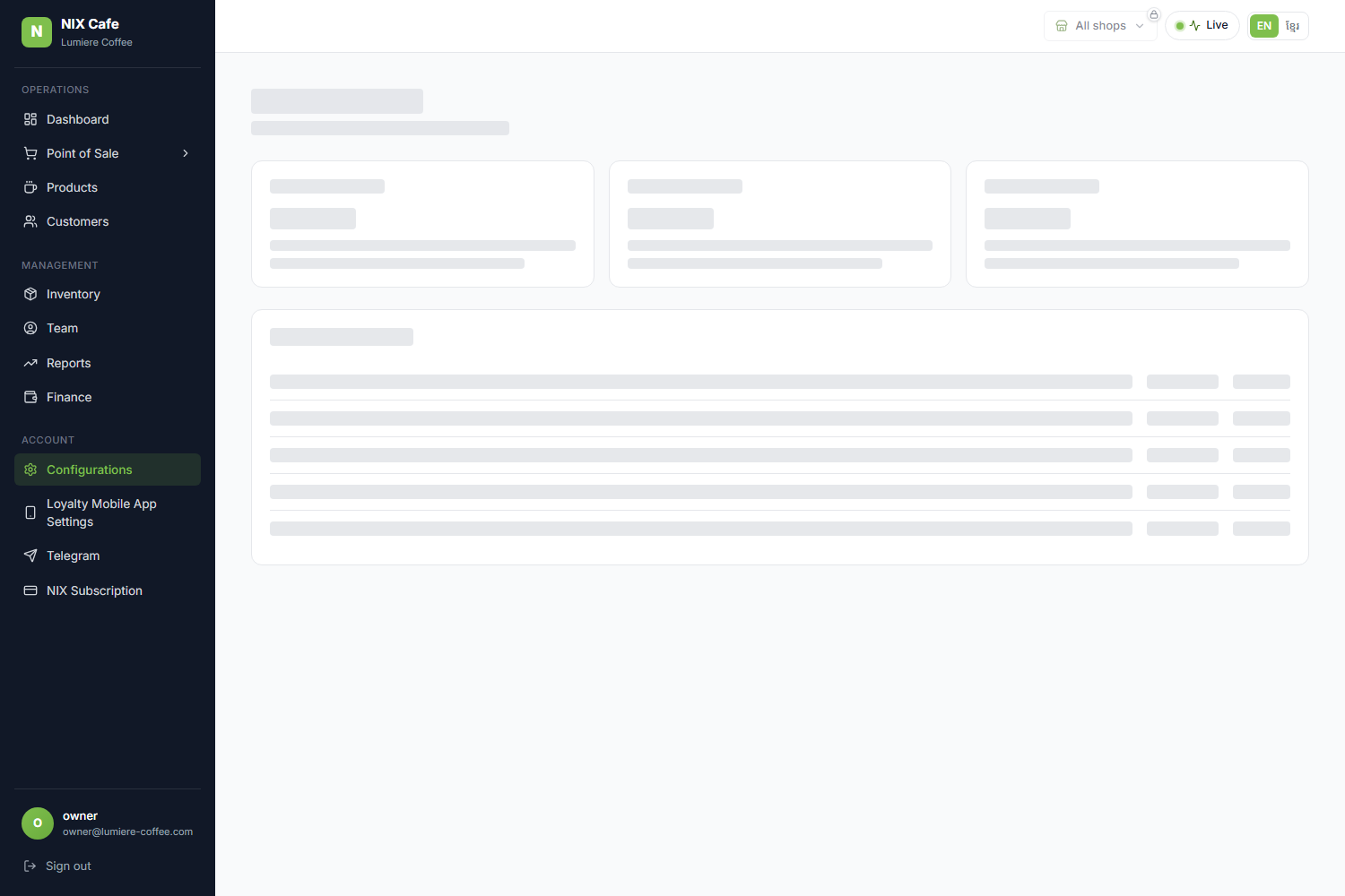The registers list on a Starter-plan shop