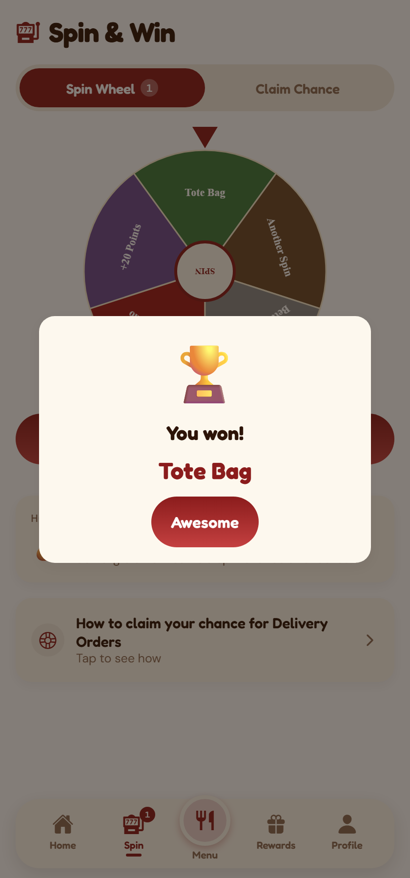 The wheel stopped on Tote Bag