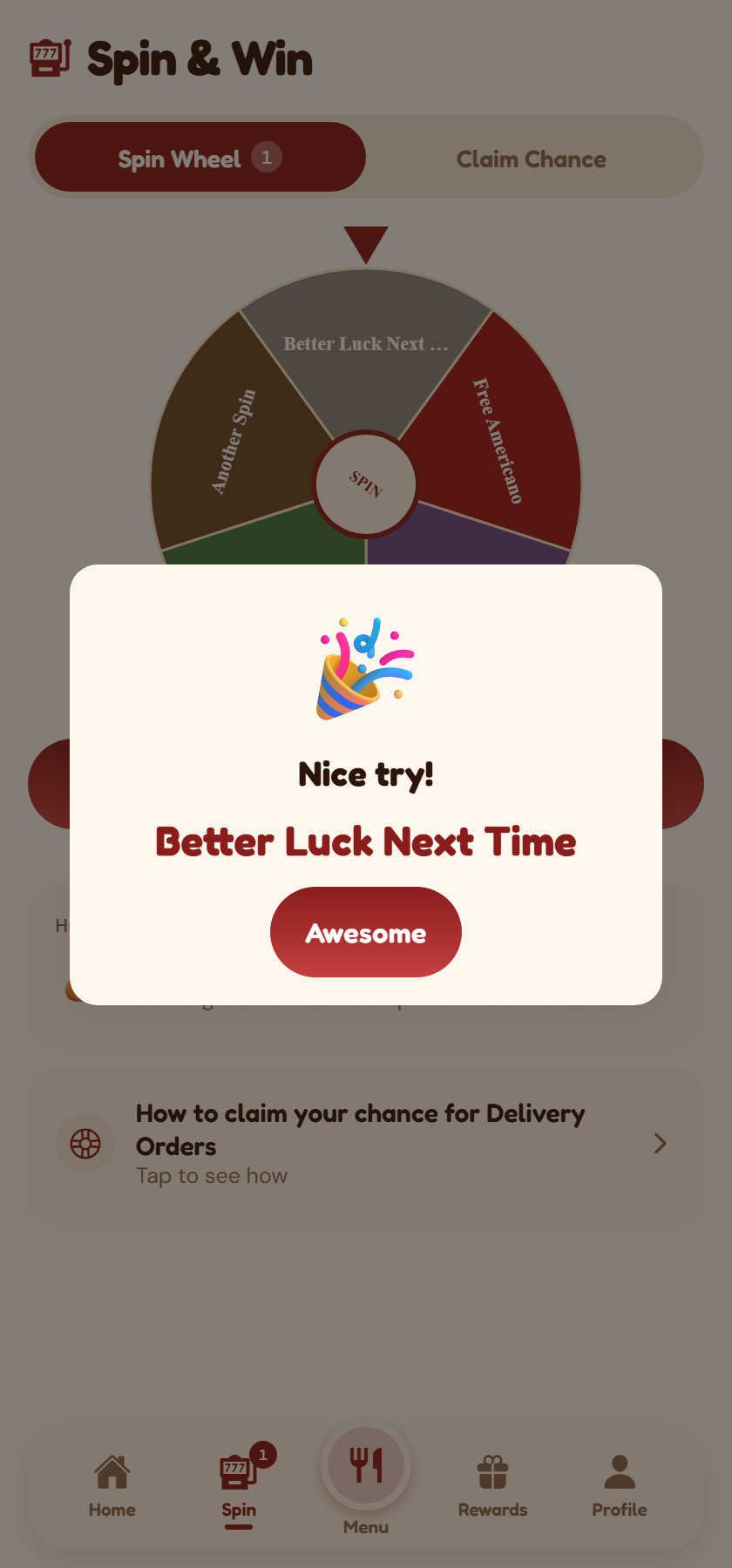 The wheel stopped on the consolation slice
