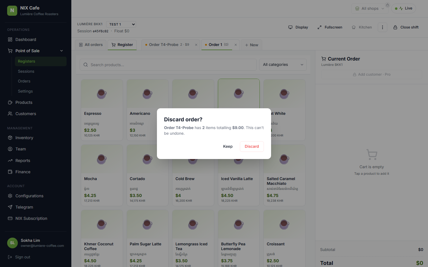 Discard Tab Modal with confirm + keep options